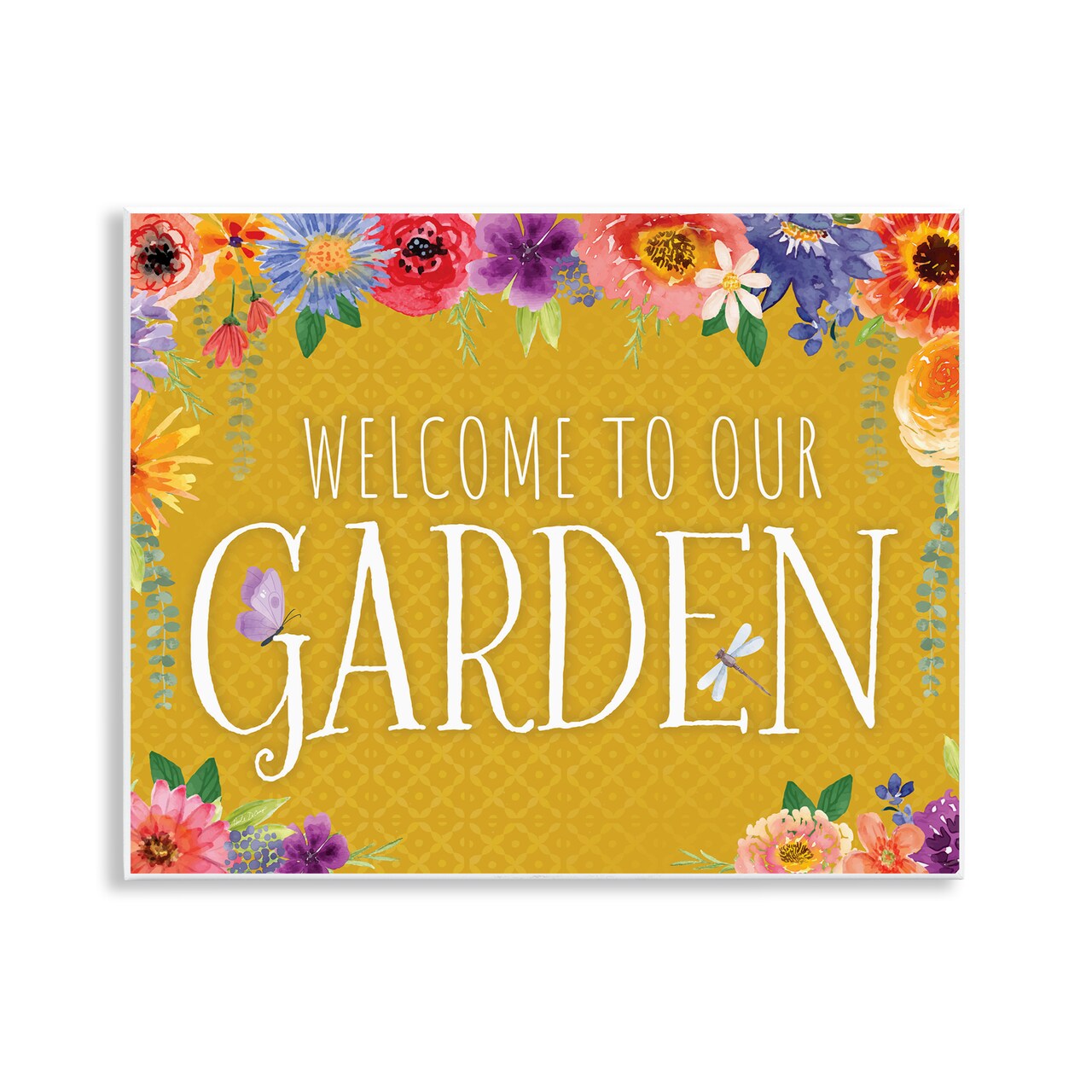 Stupell Industries Garden Welcome with Floral Border Wall Plaque Design by Nicole DeCamp